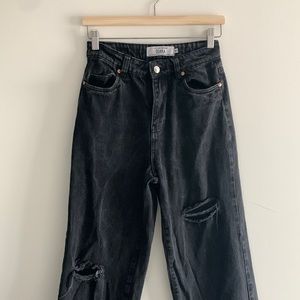 Distressed High Waisted Wide Legged Jeans